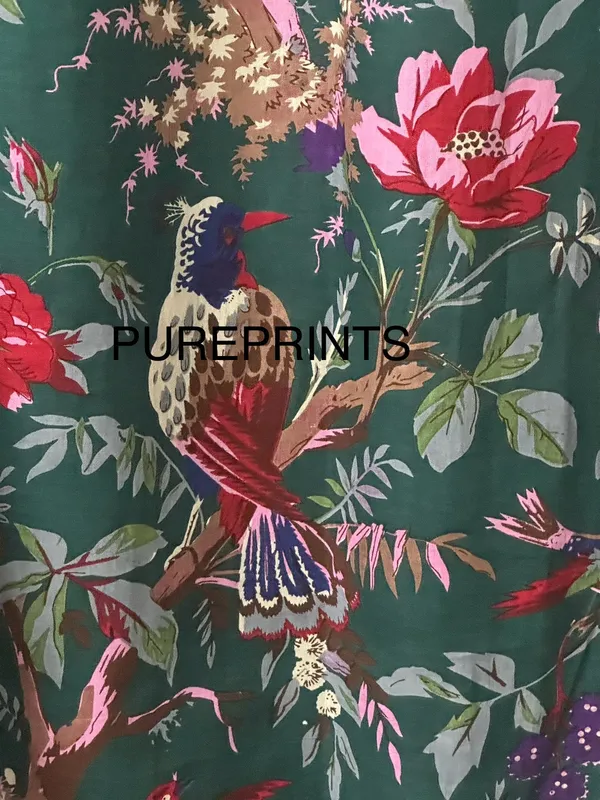 Tropical_Bird_Of_Paradise_Curtains:_Teal_Blue_Boho_Cotton_Drapes