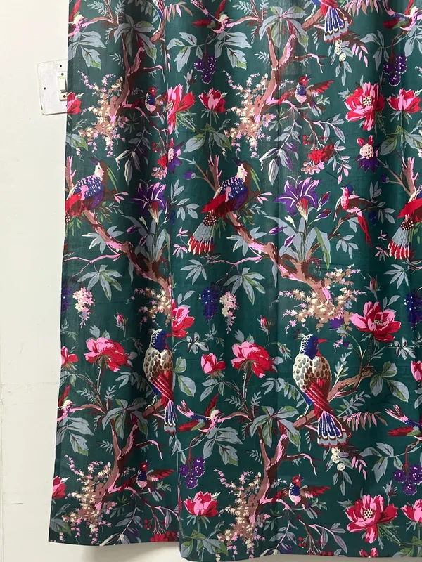Tropical_Bird_Of_Paradise_Curtains:_Teal_Blue_Boho_Cotton_Drapes