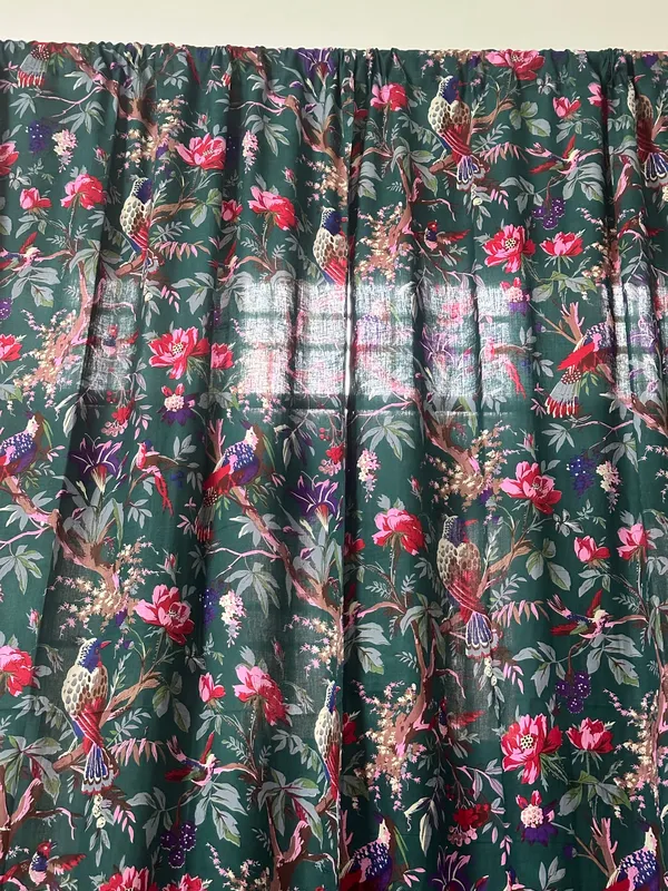 Tropical_Bird_Of_Paradise_Curtains:_Teal_Blue_Boho_Cotton_Drapes