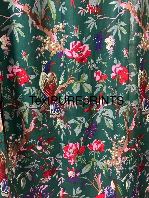 Tropical_Bird_Of_Paradise_Curtains:_Teal_Blue_Boho_Cotton_Drapes