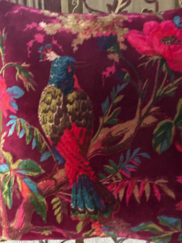 Wine_Red_Velvet_Pillow_Cover,_Bird_Print,_Custom_Size