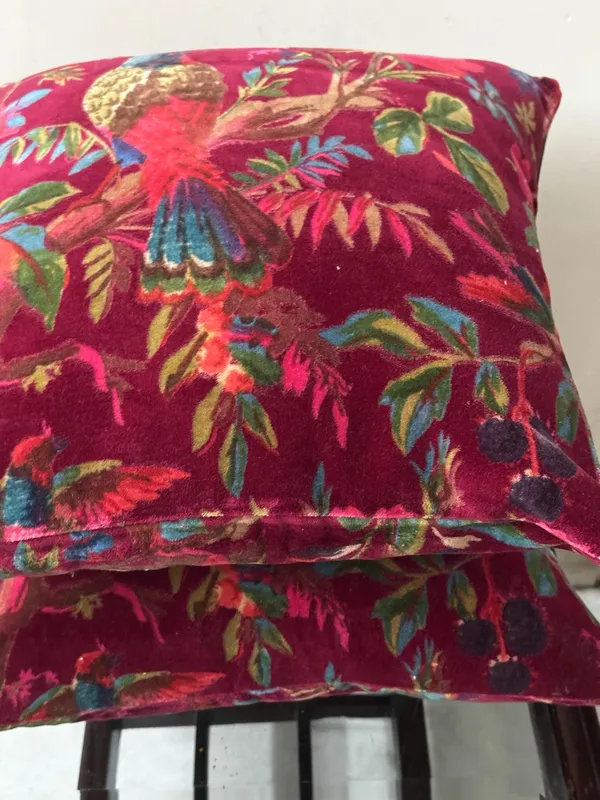 Wine_Red_Velvet_Pillow_Cover,_Bird_Print,_Custom_Size