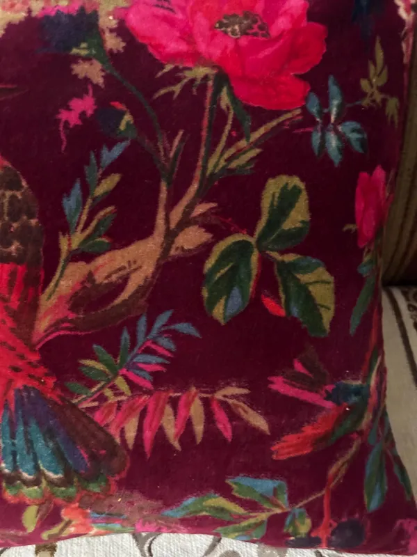 Wine_Red_Velvet_Pillow_Cover,_Bird_Print,_Custom_Size