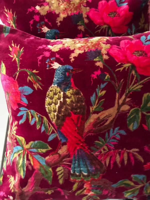 Wine_Red_Velvet_Pillow_Cover,_Bird_Print,_Custom_Size