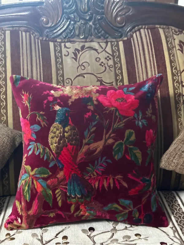 Wine_Red_Velvet_Pillow_Cover,_Bird_Print,_Custom_Size