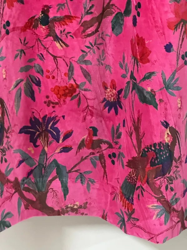 Hot_Pink_Velvet_Curtain:_Bird_Print_Boho_Drapes