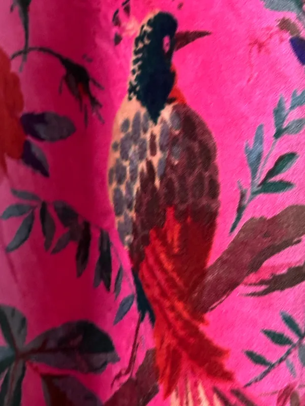Hot_Pink_Velvet_Curtain:_Bird_Print_Boho_Drapes