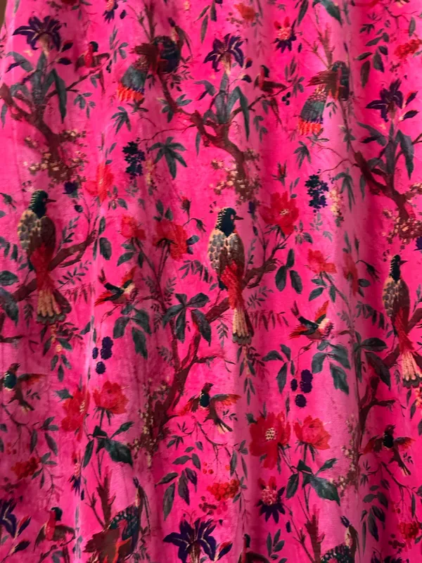 Hot_Pink_Velvet_Curtain:_Bird_Print_Boho_Drapes