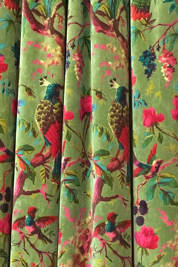 Handmade_Olive_Bird_Print_Cotton_Velvet_Curtains_|_Luxury_Custom_Drapery