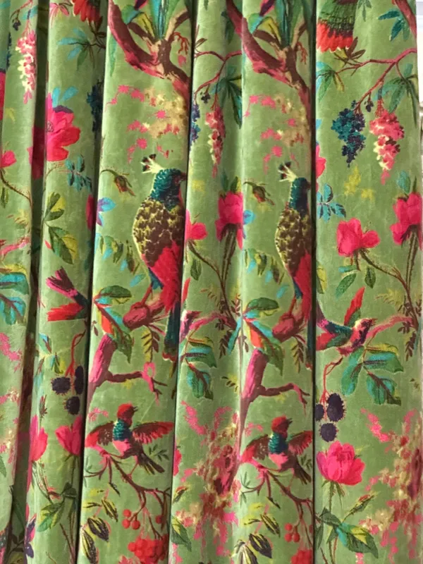 Handmade_Olive_Bird_Print_Cotton_Velvet_Curtains_|_Luxury_Custom_Drapery