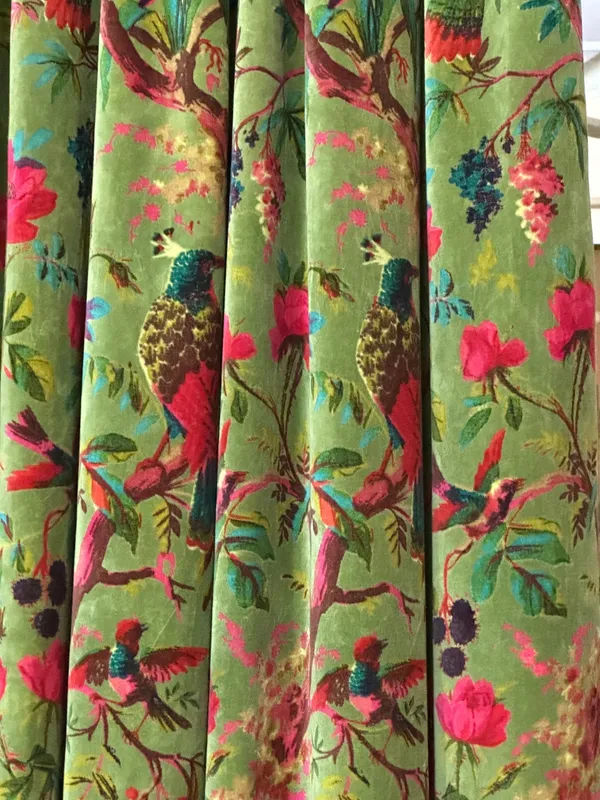 Handmade_Olive_Bird_Print_Cotton_Velvet_Curtains_|_Luxury_Custom_Drapery