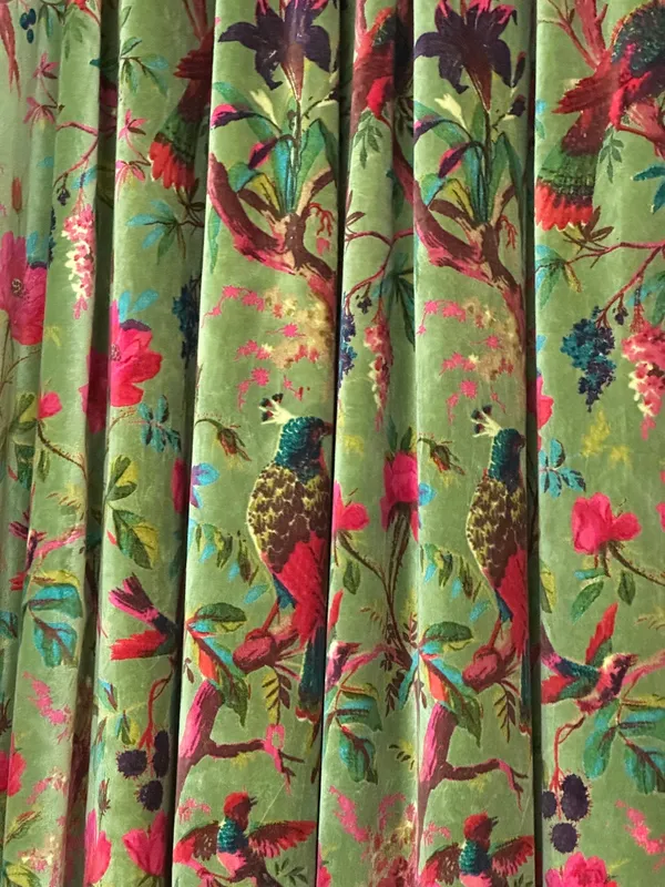 Handmade_Olive_Bird_Print_Cotton_Velvet_Curtains_|_Luxury_Custom_Drapery