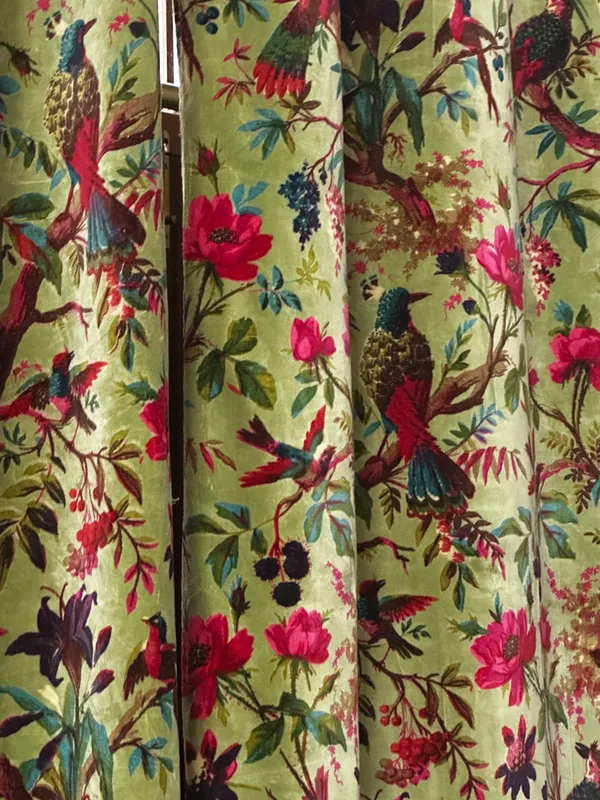 Handmade_Olive_Bird_Print_Cotton_Velvet_Curtains_|_Luxury_Custom_Drapery