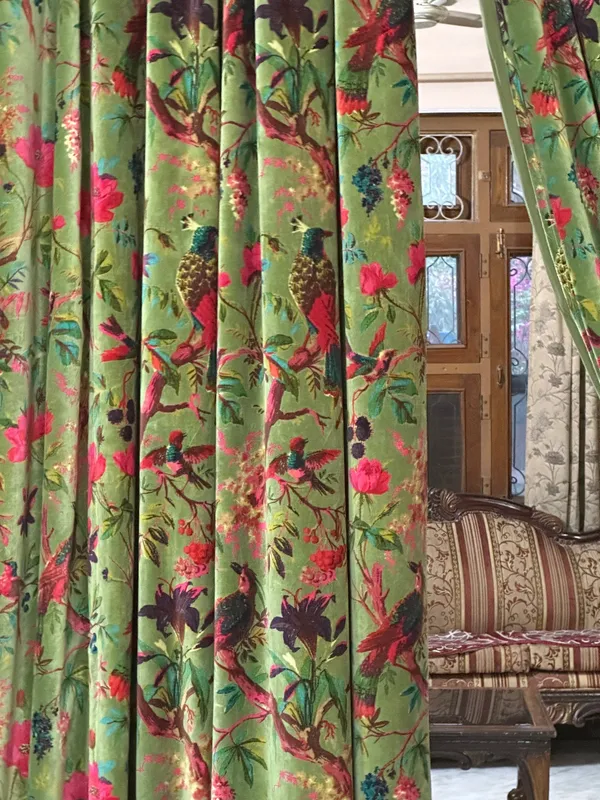 Handmade_Olive_Bird_Print_Cotton_Velvet_Curtains_|_Luxury_Custom_Drapery