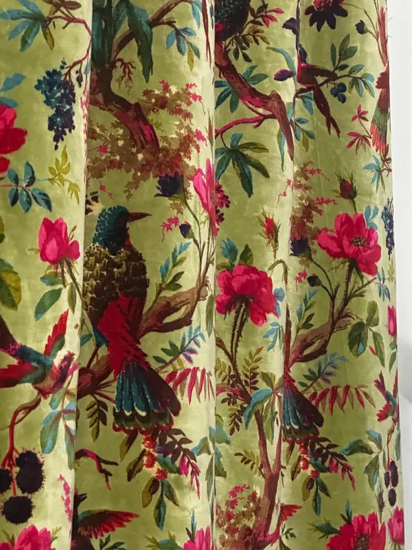 Handmade_Olive_Bird_Print_Cotton_Velvet_Curtains_|_Luxury_Custom_Drapery