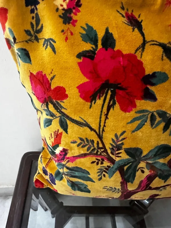 Velvet_Pillow_Cover_Bird_Print_In_Mustard_Color_,_Can_Be_Custmized_In_Required_Size_.
