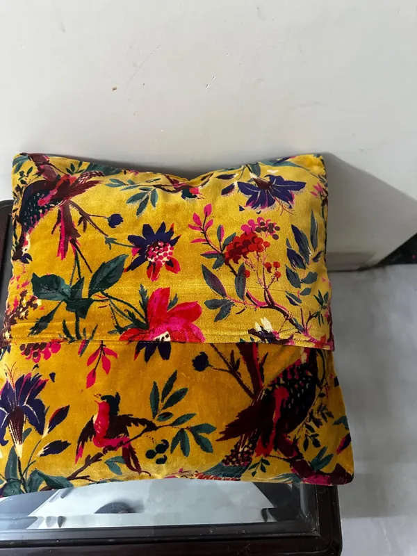 Velvet_Pillow_Cover_Bird_Print_In_Mustard_Color_,_Can_Be_Custmized_In_Required_Size_.