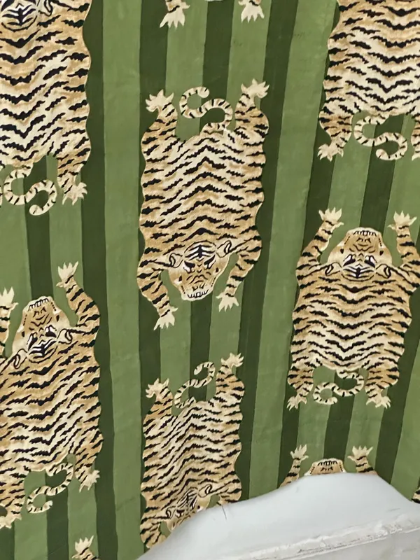 Tibetan_Tiger_Print_Cotton_Curtains_|_Bespoke_Green_Striped_Drapery_Set_Of_2_Panels