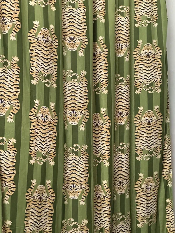 Tibetan_Tiger_Print_Cotton_Curtains_|_Bespoke_Green_Striped_Drapery_Set_Of_2_Panels