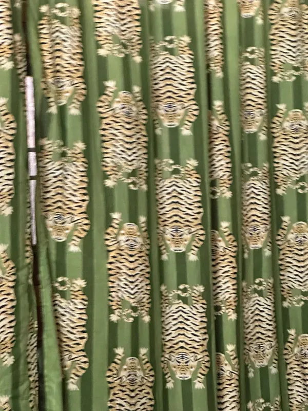 Tibetan_Tiger_Print_Cotton_Curtains_|_Bespoke_Green_Striped_Drapery_Set_Of_2_Panels