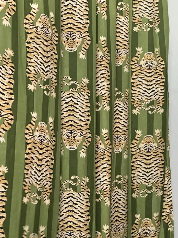 Tibetan_Tiger_Print_Cotton_Curtains_|_Bespoke_Green_Striped_Drapery_Set_Of_2_Panels