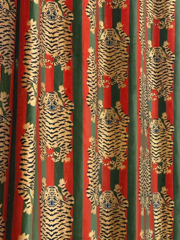 Tiger_Art_Print_Velvet_Curtains:_Orange_And_Green_Stripes_Boho_Drapes_-_Custom_Size