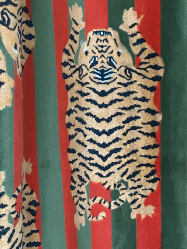 Tiger_Art_Print_Velvet_Curtains:_Orange_And_Green_Stripes_Boho_Drapes_-_Custom_Size