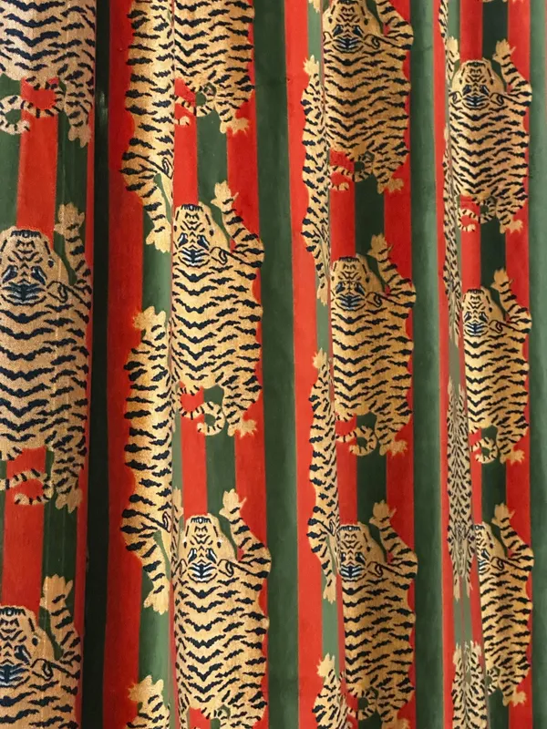 Tiger_Art_Print_Velvet_Curtains:_Orange_And_Green_Stripes_Boho_Drapes_-_Custom_Size