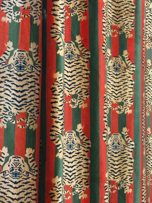 Tiger_Art_Print_Velvet_Curtains:_Orange_And_Green_Stripes_Boho_Drapes_-_Custom_Size