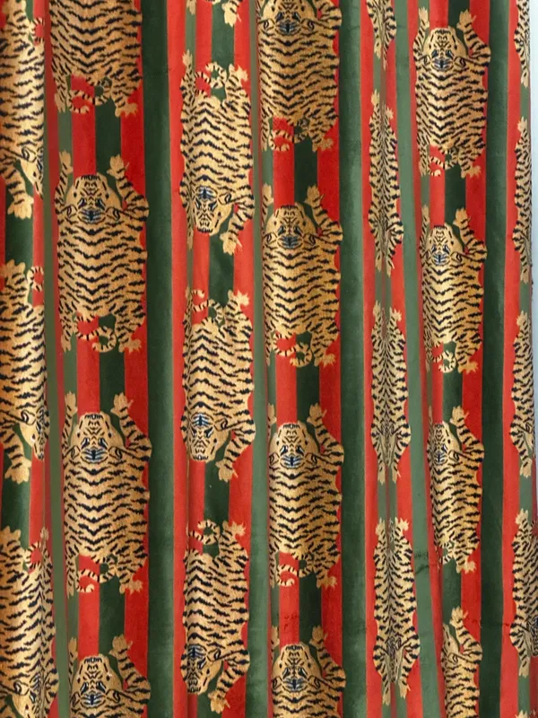 Tiger_Art_Print_Velvet_Curtains:_Orange_And_Green_Stripes_Boho_Drapes_-_Custom_Size