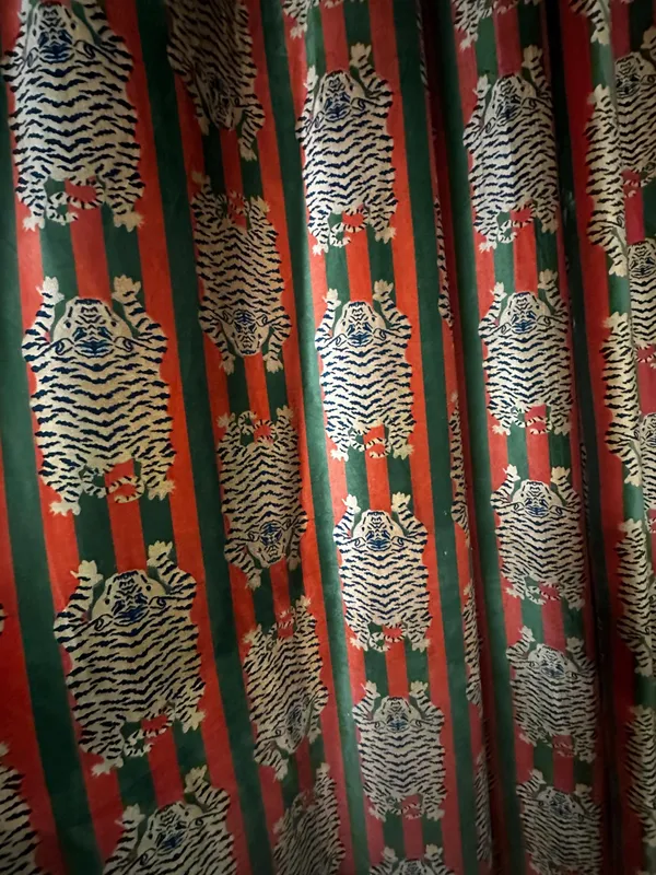 Tiger_Art_Print_Velvet_Curtains:_Orange_And_Green_Stripes_Boho_Drapes_-_Custom_Size