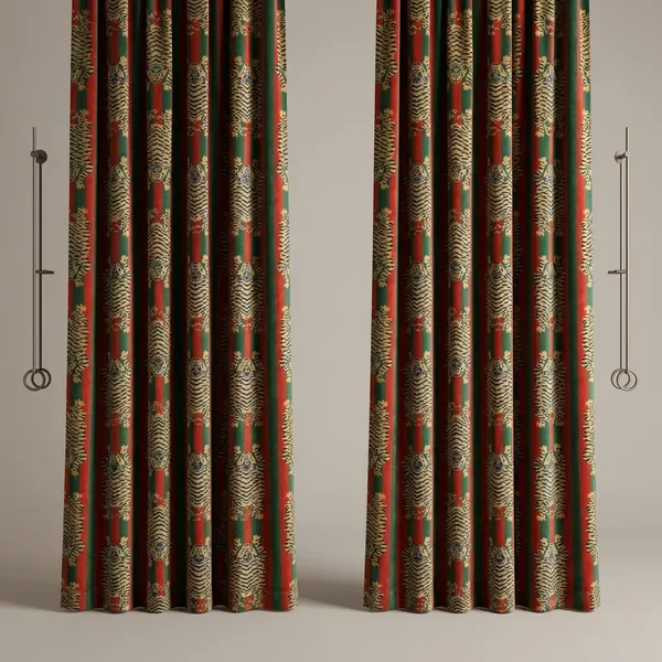 Tiger_Art_Print_Velvet_Curtains:_Orange_And_Green_Stripes_Boho_Drapes_-_Custom_Size