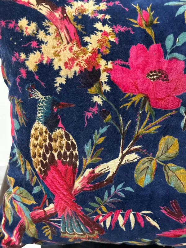 Velvet_Pillow_Cover_Of_Blue_Bird_Print,_Can_Be_Customize_Any_Size