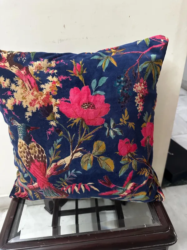 Velvet_Pillow_Cover_Of_Blue_Bird_Print,_Can_Be_Customize_Any_Size