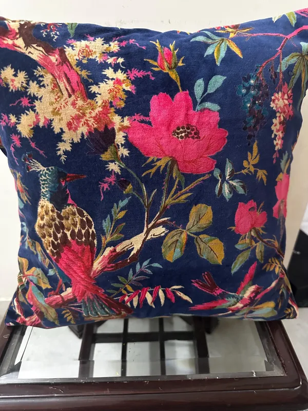 Velvet_Pillow_Cover_Of_Blue_Bird_Print,_Can_Be_Customize_Any_Size