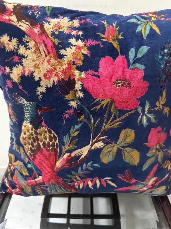 Velvet_Pillow_Cover_Of_Blue_Bird_Print,_Can_Be_Customize_Any_Size