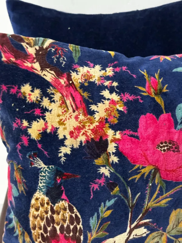 Velvet_Pillow_Cover_Of_Blue_Bird_Print,_Can_Be_Customize_Any_Size