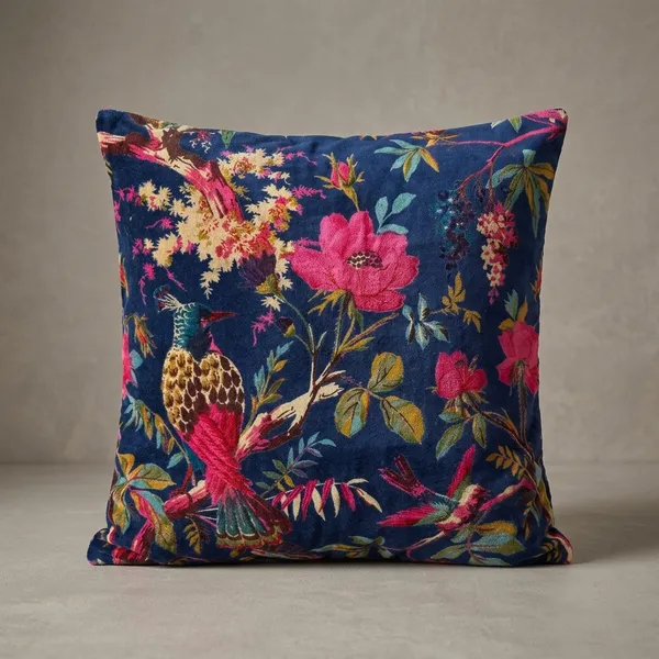 Velvet_Pillow_Cover_Of_Blue_Bird_Print,_Can_Be_Customize_Any_Size