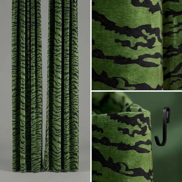 Vintage_Style_Green_Velvet_Curtain:_Tiger_Print_Can_Be_Custmize_Boho_Decor.