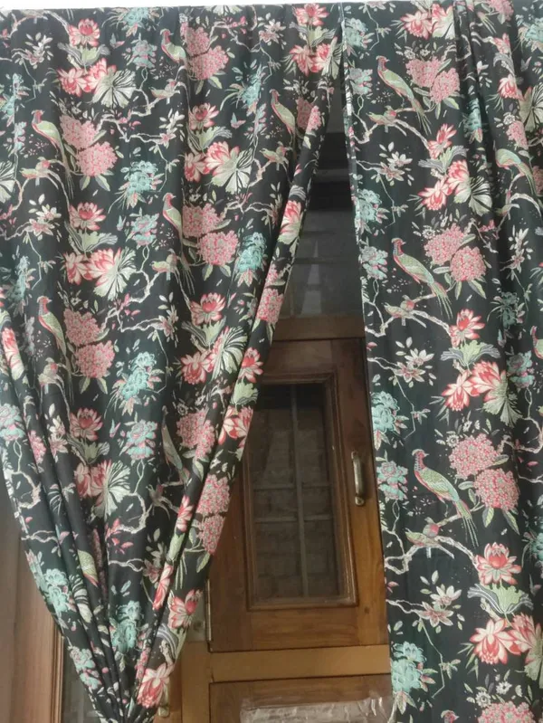 Peacock_&_Wildflower_Cotton_Curtain_Set:_Tropical_Print_Drapes