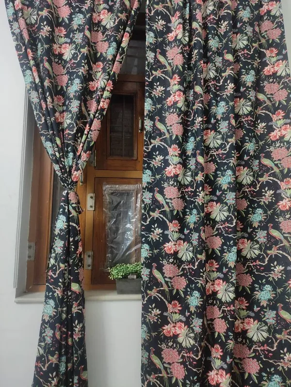 Peacock_&_Wildflower_Cotton_Curtain_Set:_Tropical_Print_Drapes