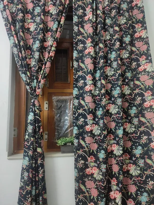 Peacock_&_Wildflower_Cotton_Curtain_Set:_Tropical_Print_Drapes