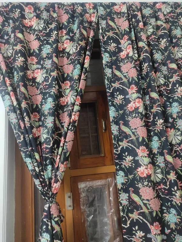 Peacock_&_Wildflower_Cotton_Curtain_Set:_Tropical_Print_Drapes