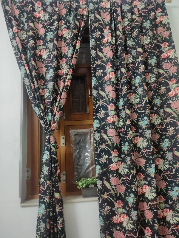 Peacock_&_Wildflower_Cotton_Curtain_Set:_Tropical_Print_Drapes