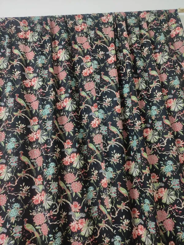 Peacock_&_Wildflower_Cotton_Curtain_Set:_Tropical_Print_Drapes
