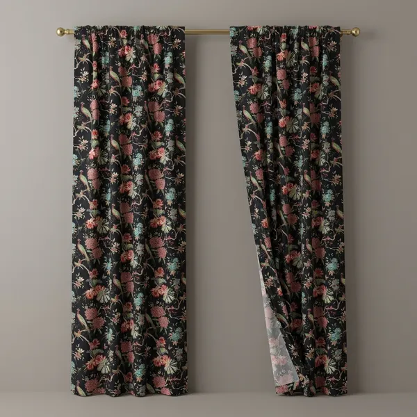 Peacock_&_Wildflower_Cotton_Curtain_Set:_Tropical_Print_Drapes
