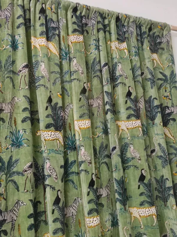 Vintage_Cotton_Velvet_Curtain:_Sage_Green_Jungle_Print_Boho_Drapes