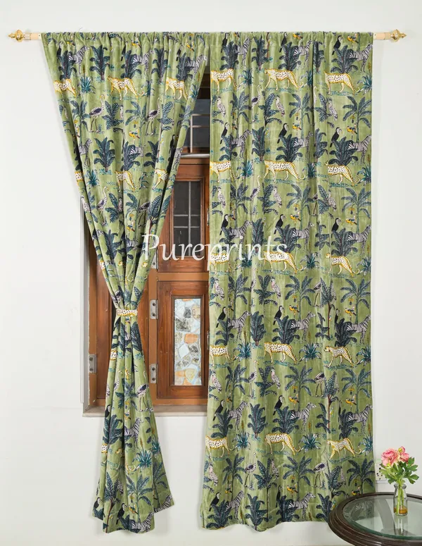 Vintage_Cotton_Velvet_Curtain:_Sage_Green_Jungle_Print_Boho_Drapes