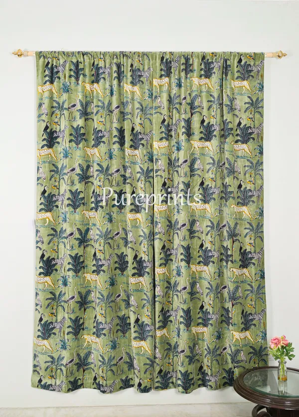 Vintage_Cotton_Velvet_Curtain:_Sage_Green_Jungle_Print_Boho_Drapes