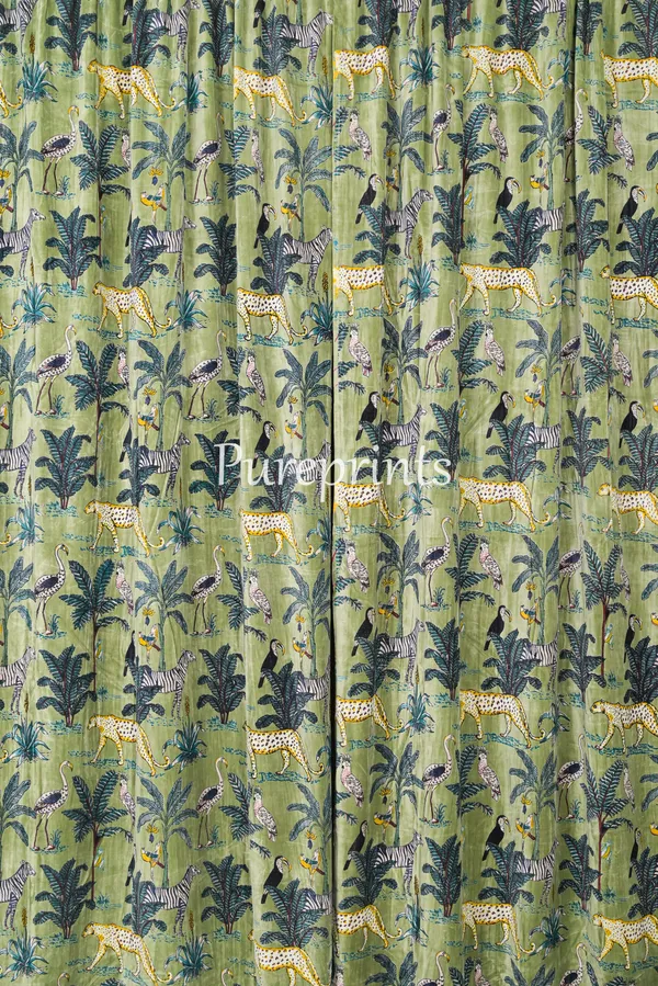 Vintage_Cotton_Velvet_Curtain:_Sage_Green_Jungle_Print_Boho_Drapes